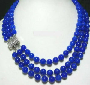 8mm Sapphire Round Gem Beaded Necklace 17-20 Inches