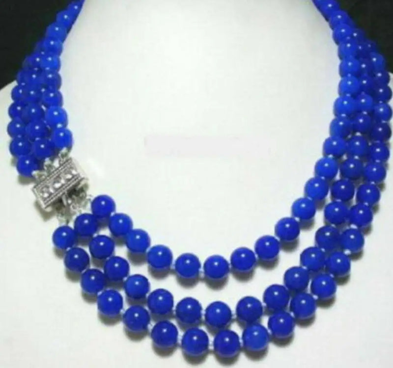 8mm Sapphire Round Gem Beaded Necklace 17-20 Inches