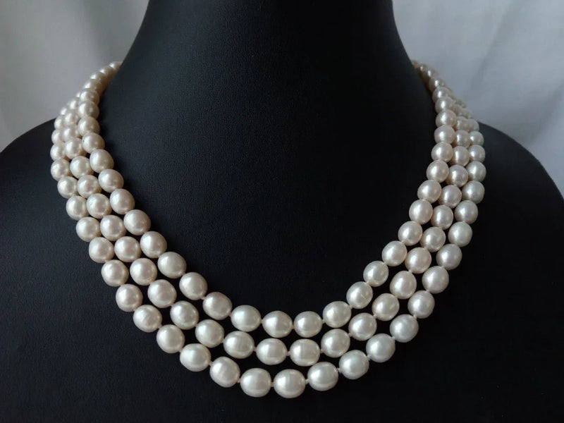 3 Strand Rice Freshwater Pearl Necklace 7-8mm