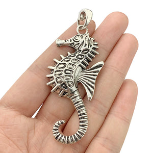 Antique Silver Large Sea Horse Seahorse Charms Pendants Necklace Making 77x29mm