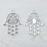 Set of 3 Antique Silver Large Hamsa Hand Filigree Charms 85x62mm