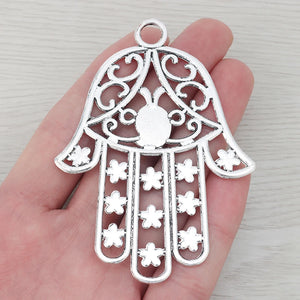 Set of 3 Antique Silver Large Hamsa Hand Filigree Charms 85x62mm