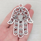 Set of 3 Antique Silver Large Hamsa Hand Filigree Charms 85x62mm
