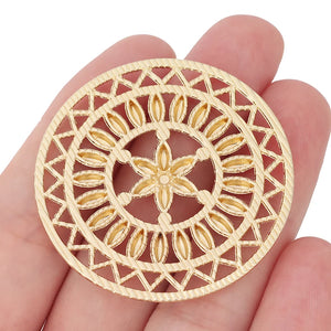 3 Large Filigree Flower Round Charms Pendants for DIY Jewelry Making 47x47mm