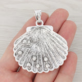 3 x Silver Large Rhinestone Shell Starfish Charms 65x52mm