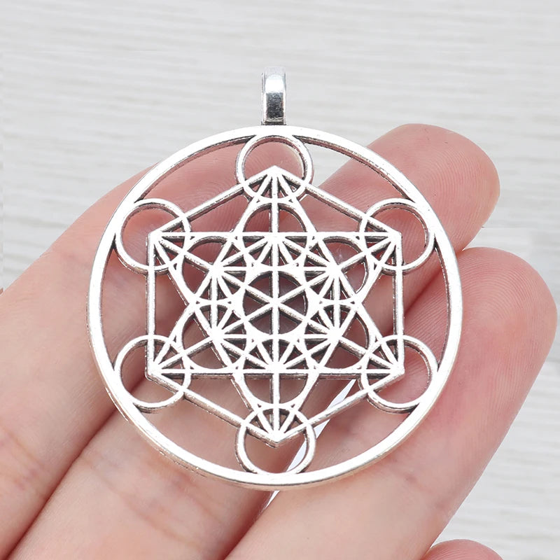 3 Tibetan Silver Archangel Metatron Cube Charms 46x40mm