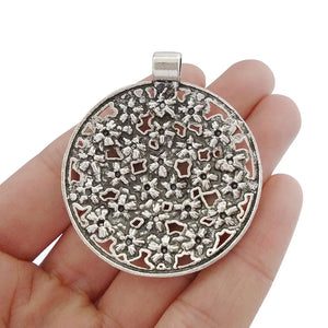 3 Tibetan Silver Flower Charms Pendants for Necklace Making 52x45mm