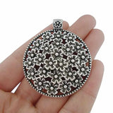 3 Tibetan Silver Flower Charms Pendants for Necklace Making 52x45mm