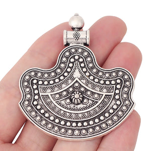 Tibetan Silver Ethnic Fan Charms Pendants Boho Necklace Jewelry
