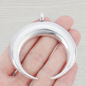 3 Tibetan Silver Double Ox Horn Crescent Moon Charms Pendants 66x63mm