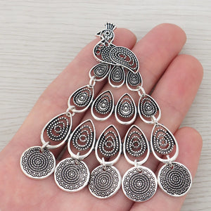 Tibetan Silver Peacock Charms Pendants for Necklace Making