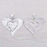 3 Tibetan Silver Large Hammered Heart Charms Pendants 65x62mm