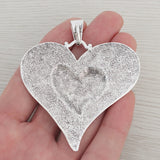 3 Tibetan Silver Large Hammered Heart Charms Pendants 65x62mm