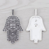 3 Tibetan Silver Large Hamsa Hand Charms for Necklaces 70x40mm