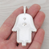 3 Tibetan Silver Large Hamsa Hand Charms for Necklaces 70x40mm