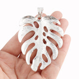 3 Tibetan Silver Large Monstera Leaf Charms Pendants for Jewelry Making 53x80mm