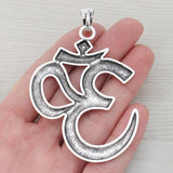 3 x Tibetan Silver Large OM AUM Yoga Symbol Charms Pendants