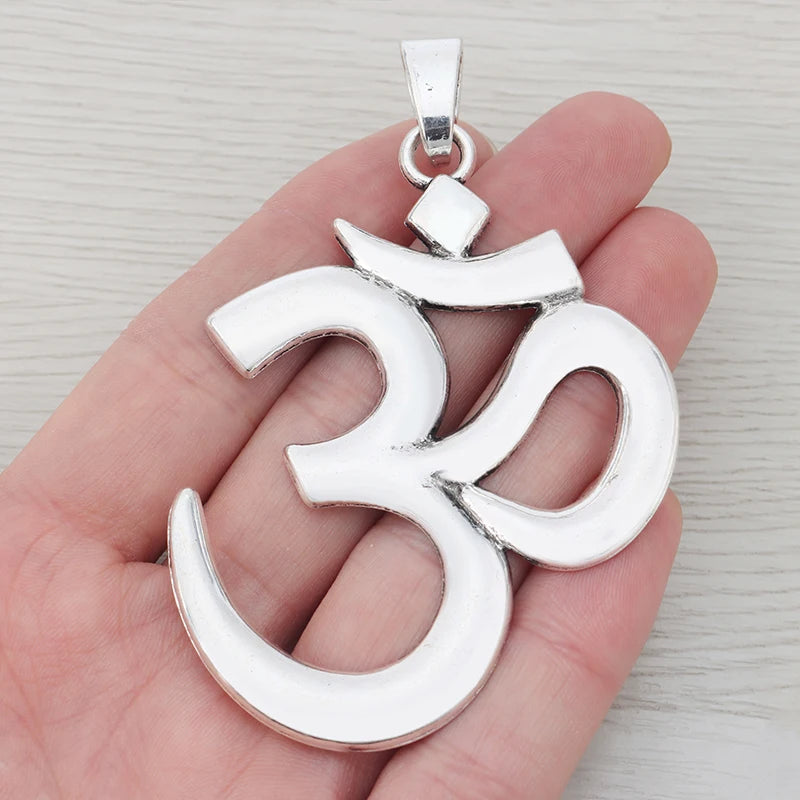 3 x Tibetan Silver Large OM AUM Yoga Symbol Charms Pendants