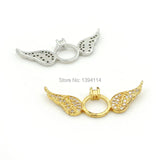 Micro Pave Clear CZ Wings & Ring Charm, Double Circles DIY Necklace Jewelry
