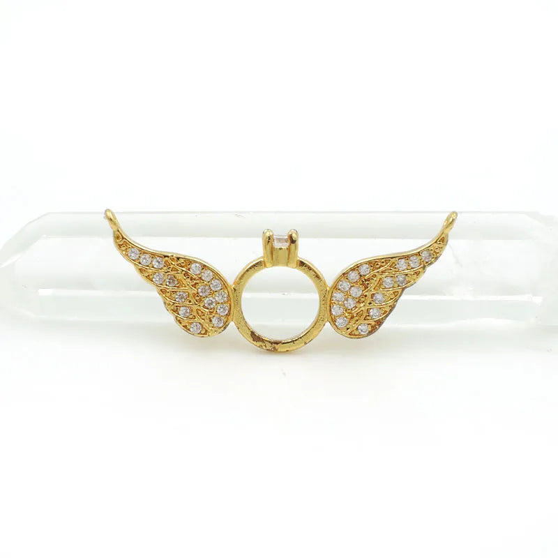 Micro Pave Clear CZ Wings & Ring Charm, Double Circles DIY Necklace Jewelry