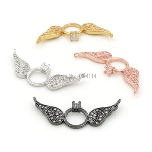 Micro Pave Clear CZ Wings & Ring Charm, Double Circles DIY Necklace Jewelry