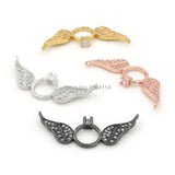 Micro Pave Clear CZ Wings & Ring Charm, Double Circles DIY Necklace Jewelry