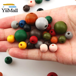 100Pcs 10/15mm Round Wooden Beads Multicolor Spacer Beads DIY Jewelry Making
