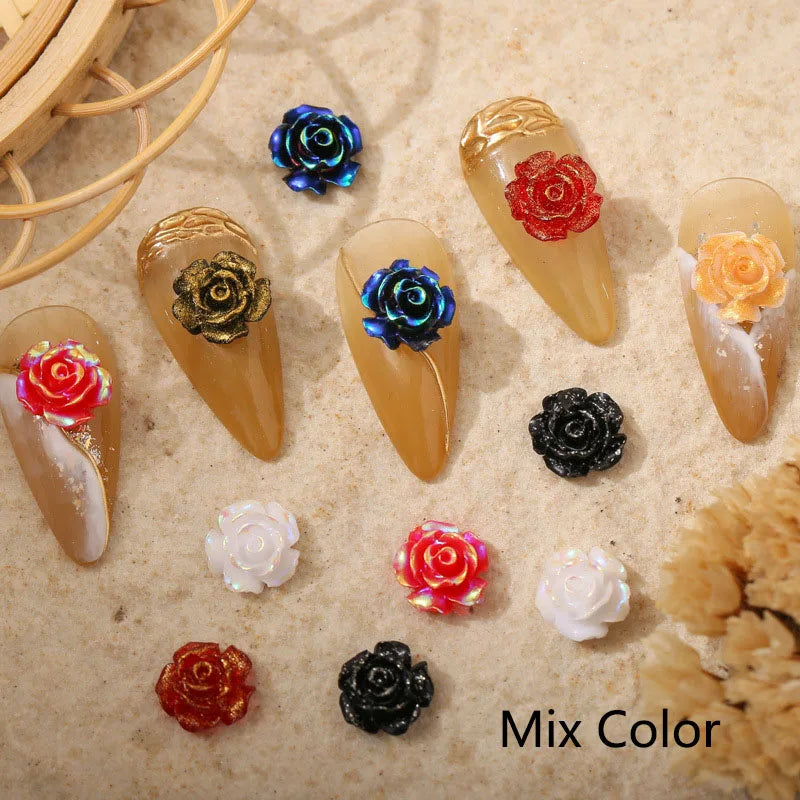 Resin Camellia Rose Flowers AB Nail Art Rhinestones DIY Manicure Decorations
