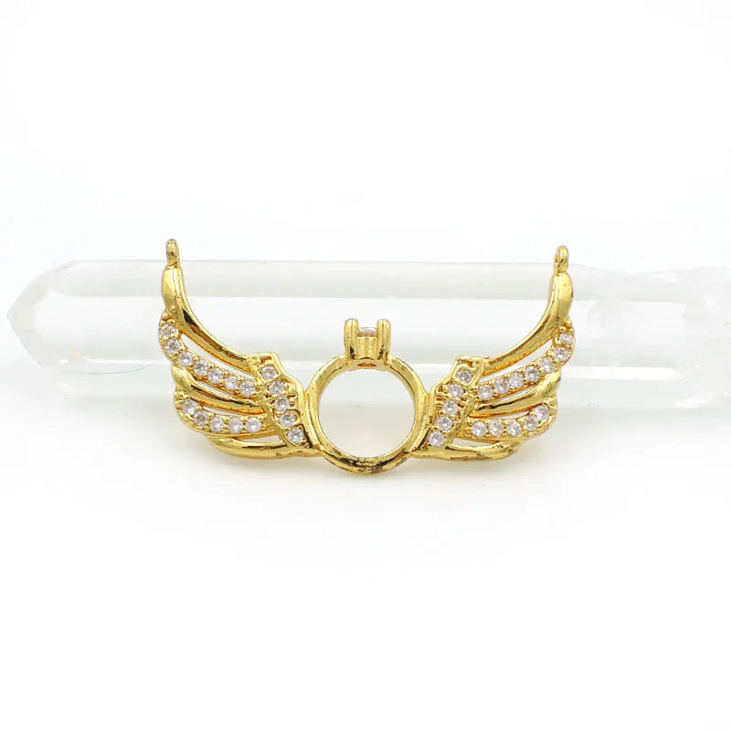 Micro Pave Clear CZ Wings & Ring Charm for DIY Necklaces