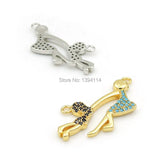Micro Pave Kallaite&Black CZ Double Circle Charm for Necklaces