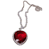 Huge Red CZ Heart of the Sea Pendant Necklace 925 Silver Micro CZ
