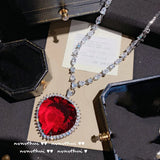 Huge Red CZ Heart of the Sea Pendant Necklace 925 Silver Micro CZ