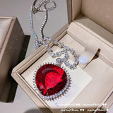 Huge Red CZ Heart of the Sea Pendant Necklace 925 Silver Micro CZ