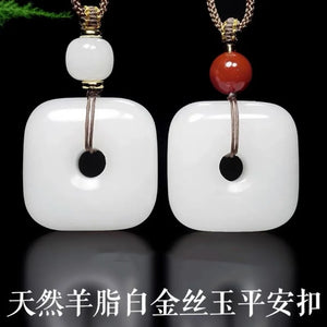 Natural Jade Square Pendant Rope Chain Hetian Nephrite Charms Necklace