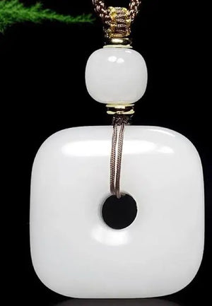 Natural Jade Square Pendant Rope Chain Hetian Nephrite Charms Necklace