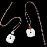 Natural Jade Square Pendant Rope Chain Hetian Nephrite Charms Necklace