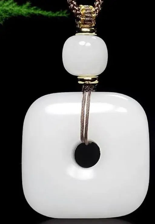Natural Jade Square Pendant Rope Chain Hetian Nephrite Charms Necklace