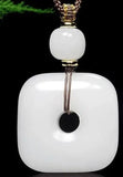Natural Jade Square Pendant Rope Chain Hetian Nephrite Charms Necklace