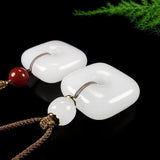 Natural Jade Square Pendant Rope Chain Hetian Nephrite Charms Necklace