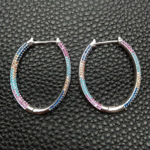 Plated Oval CZ Micro Pave Hoop Earrings Wedding Party Jewelry