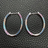 Plated Oval CZ Micro Pave Hoop Earrings Wedding Party Jewelry