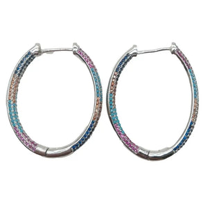 Plated Oval CZ Micro Pave Hoop Earrings Wedding Party Jewelry