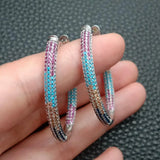 Plated Oval CZ Micro Pave Hoop Earrings Wedding Party Jewelry