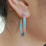 Plated Oval CZ Micro Pave Hoop Earrings Wedding Party Jewelry