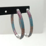Plated Oval CZ Micro Pave Hoop Earrings Wedding Party Jewelry