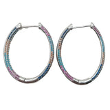 Plated Oval CZ Micro Pave Hoop Earrings Wedding Party Jewelry