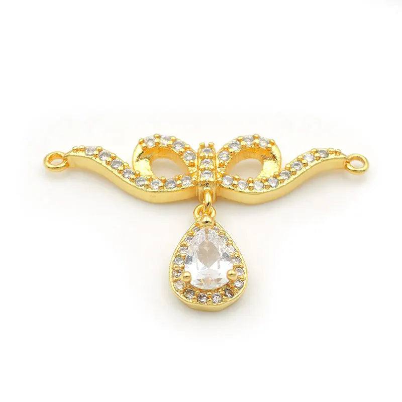 Micro Pave Clear CZ Bowknot With Drop Necklace Accessory Charm