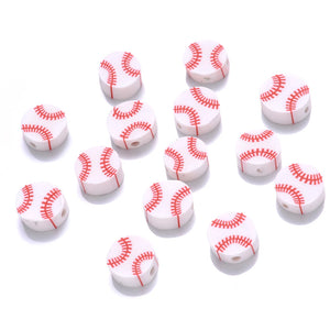 Mixed Baseball Polymer Clay Beads Red Loose Beads For Jewelry Making