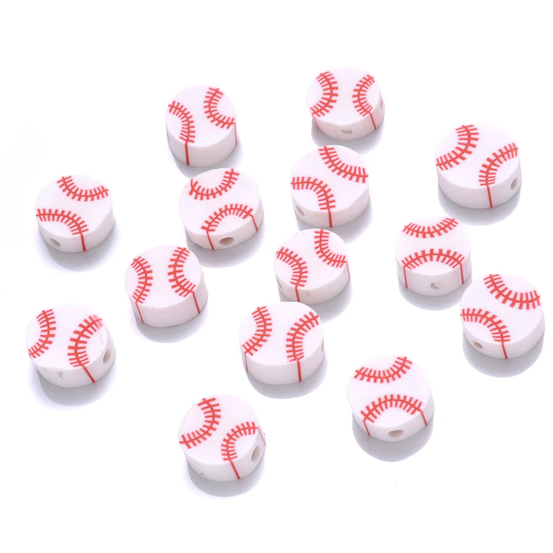 Mixed Baseball Polymer Clay Beads Red Loose Beads For Jewelry Making