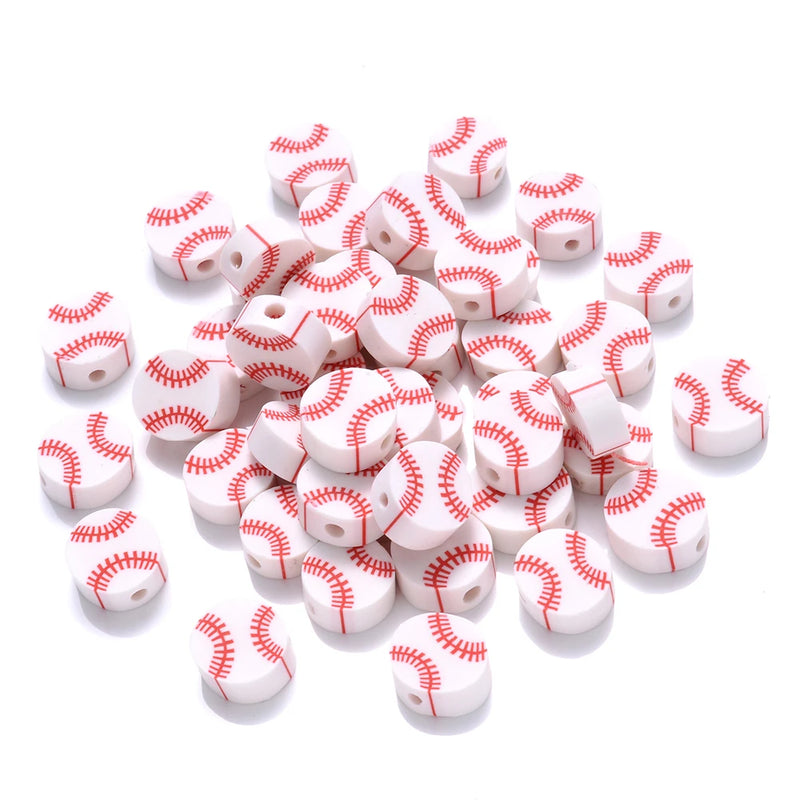 10mm Baseball Spacer Beads Flat Round Sports Supplies for Jewelry Making DIY